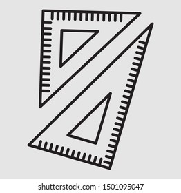 Triangle ruler back to the school concept, scale symbol, isolated background gray