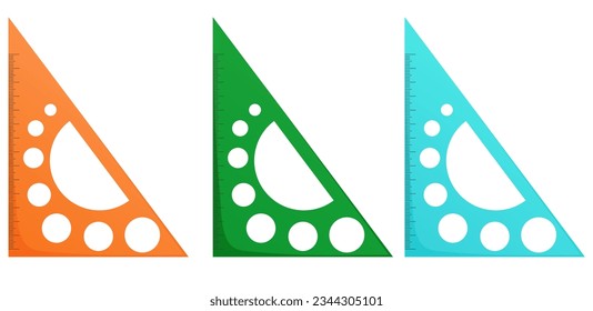 Triangle ruler collection isolated on white