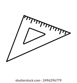 Triangle ruler doodle icon. Measuring Tool. School symbol drawing in line art.