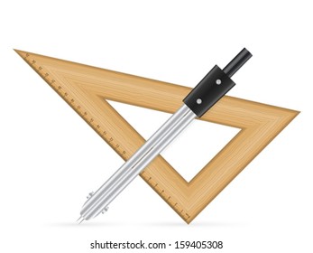 Triangle ruler and drawing compass icon on a white background.