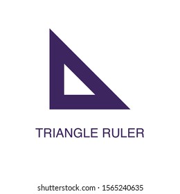 Triangle ruler element in flat simple style on white background. Triangle ruler icon, with text name concept template