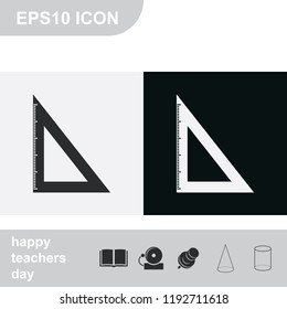 Triangle ruler flat black and white vector icon.
