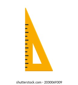 Triangle ruler flat icon. Eduction measure orange tool. Stationery instrument. Vector isolated on white