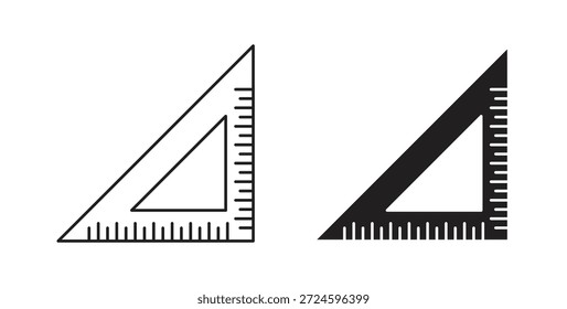 Triangle ruler icon glyph and line set thin line symbol concept.