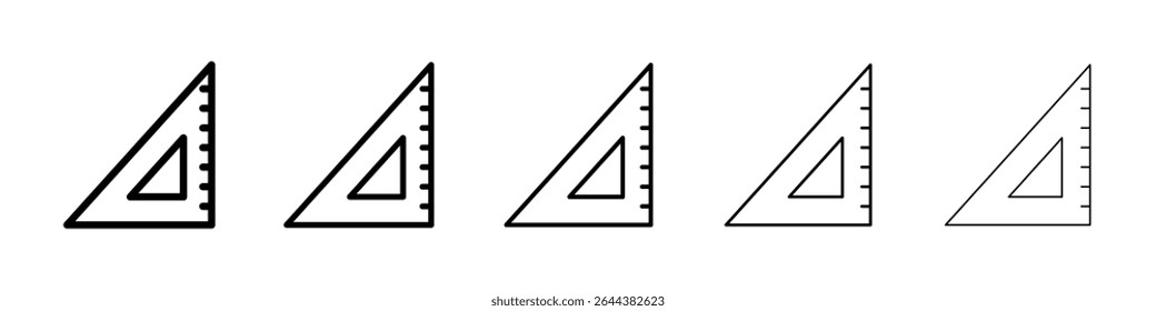 Ícone da régua triangular gráfico definido. estilo de linha de traçado moderno