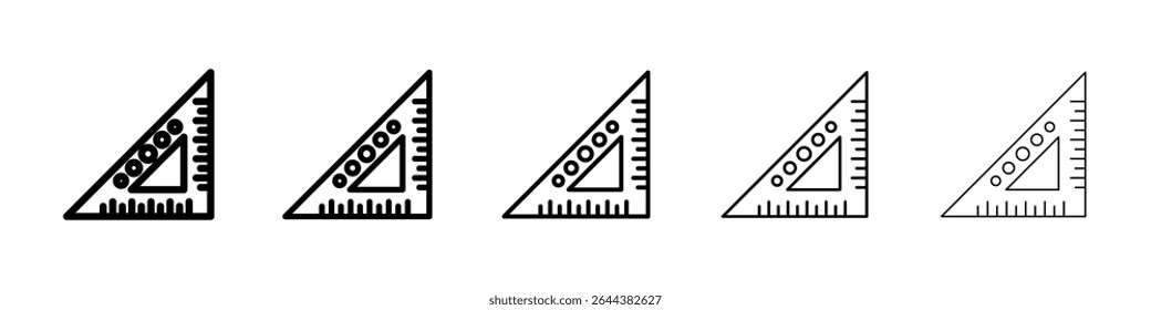 Ícone da régua triangular gráfico definido. estilo de linha de traçado moderno