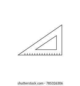 Triangle ruler icon isolated on white background. An indispensable thing for drawing, sketching, writing. School, student educational tool. Office worker equipment. Black and white vector illustration