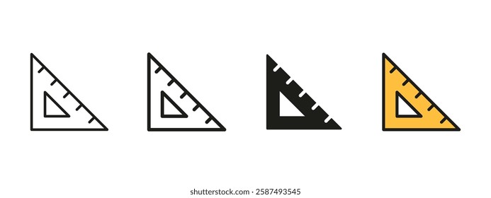 Triangle ruler icon. Measuring tool symbol. Geometry vector illustration. Mathematical sign. Drawing instrument pictogram. Educational and drafting concept.