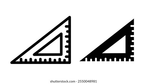 Triangle ruler Icon set in black filled and line.