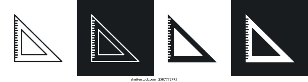 Triangle Ruler icon set black and white colors. Graphic Vector icons pack