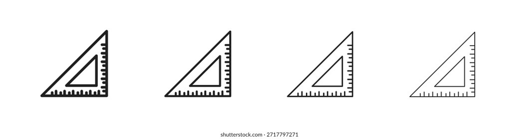 Triangle ruler icon set. A collection of simple black thin strokes icons