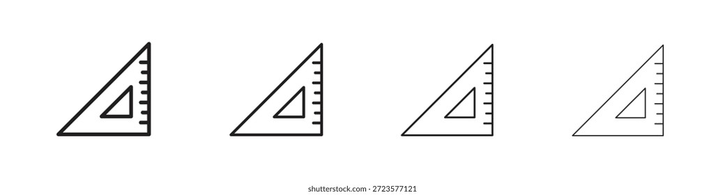 Ícones de régua triangular projetados em estilo de contorno, linha e traçado