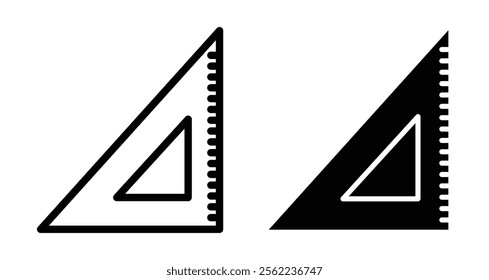 Triangle ruler Icons pack in outlined and flat versions