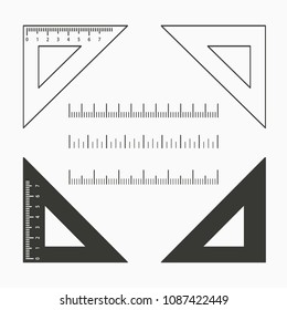 Triangle ruler icons set, measure vector illustration, centimeter scale.