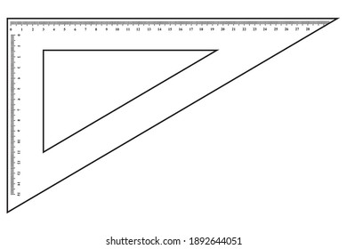 ilustración vectorial de línea de regla triangular, aislada en fondo blanco para educación, vista superior