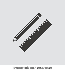 Triangle ruler and pencil icon isolated of flat style. Vector illustration.