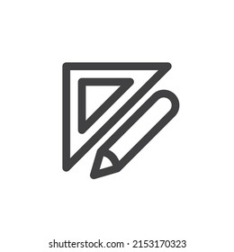 Icono de la regla de triángulo y la línea de lápiz. signo de estilo lineal para concepto móvil y diseño web. Icono vectorial de contorno de regla y lápiz. Símbolo, ilustración del logotipo. Gráficos vectoriales