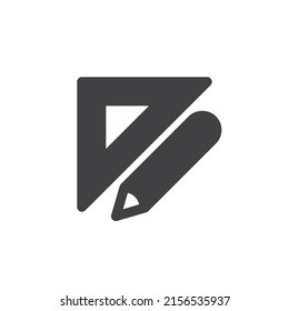 Icono de la regla triangular y del vector del lápiz. signo plano relleno para concepto móvil y diseño web. Icono de glifo de regla y pluma. Símbolo, ilustración del logotipo. Gráficos vectoriales