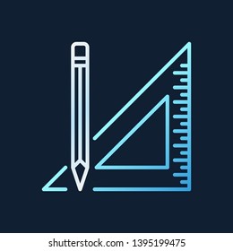 Triangle Ruler with Pencil vector outline colorful icon or logo on dark background
