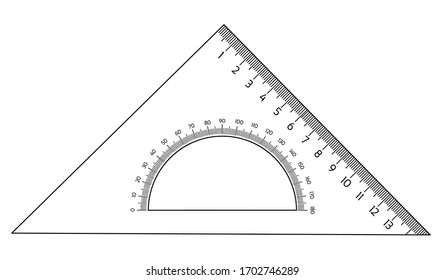 Triangle ruler with protractor inside Isolated on a white background