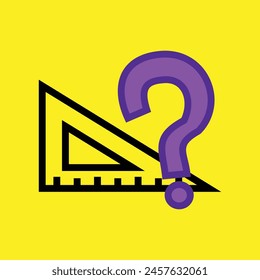 triangle ruler and question mark. Mathematical symbols, geometric object elements. Design illustration of a length measuring instrument. Educational design elements.
