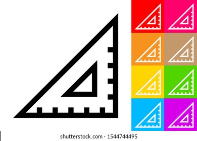 Triangle Ruler Squad. Line Icon With Different Color Background.