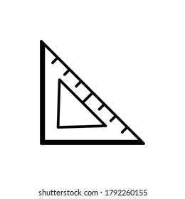 Triangle ruler vector icon. Triangle ruler outline illustration. Ruler line stationery template design