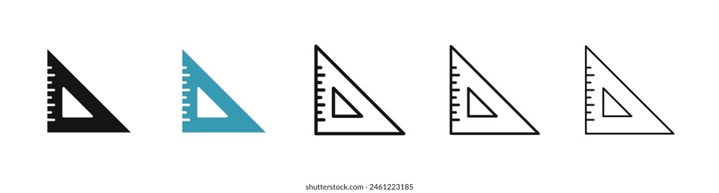 Conjunto de iconos de Vector de Regla triangular. Signo de escala de triángulo de medida del arquitecto. Icono de herramienta triangular de geometría de diseño de fondo para Diseños de IU.