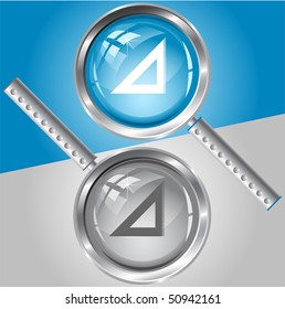 Triangle ruler. Vector magnifying glass.