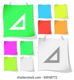 Triangle ruler. Vector note papers.