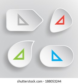Triangle ruler. White flat vector buttons on gray background.