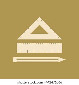 Triangle Ruler,Liner Ruler And Pencil Icon. Eps-10.