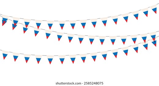 Triangle Russian celebration bunting flags on white background.