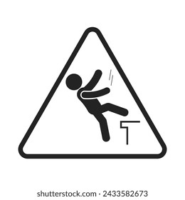 Señal de seguridad triangular hombre que cae del borde de un edificio de techo, para la construcción y área industrial