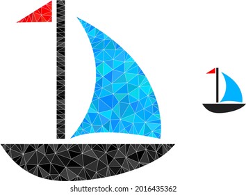 Triangle sail boat polygonal icon illustration. Sail Boat lowpoly icon is filled with triangles. Flat filled abstract mesh image based on sail boat icon.