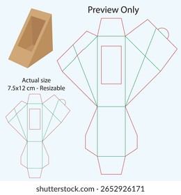 Modelo de caixa de sanduíche triângulo - Linha de chave - Die cut 7x12.5 cm Redimensionável