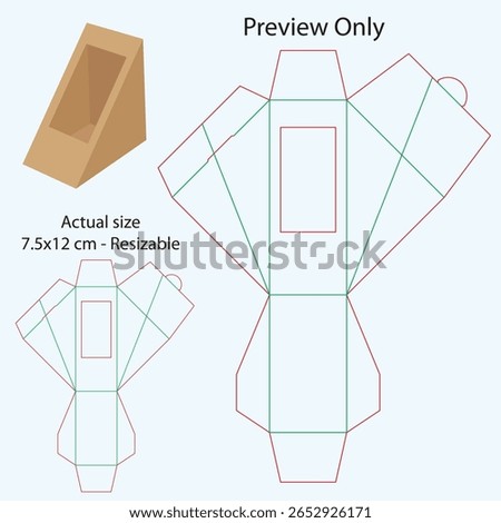 Triangle Sandwich Box Template - Key line - Die cut 7x12.5 cm Resizable