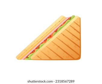 Triangle sandwich with ham cheese lettuce and tomato vector illustration isolated on white background