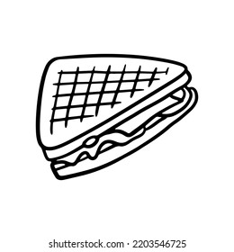 Triangle Sandwich Hand-drawn outline doodle Vector Illustration. Grilled bread. Fast food drawing for restaurant menu and street food package.