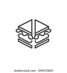 Icono de línea de sándwich de triángulo. signo de estilo lineal para concepto móvil y diseño web. Icono de vector de contorno de dos bocadillos. Símbolo, ilustración del logotipo. Gráficos vectoriales