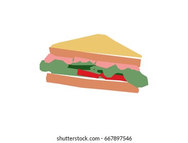Triangle sandwich with meat, cucumbers, tomato and salad. Street Fast Food. Cafe Menu Item. Flat colorful Vector Icon