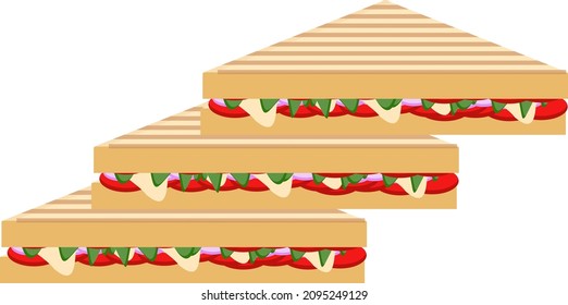 Triangle sandwitch, illustration, vector on a white background.