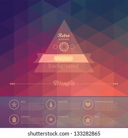 Triangle seamless background. Retro label design. Infographics composition with geometric shapes. Seamless pattern on the back is complete. Vector file has few layers for easy using.