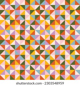 Triangle seamless geometric pattern design with bright colors for textile printing, wrapping paper, wallpaper, packaging, and more