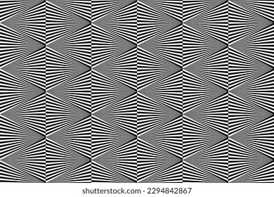 Triangle seamless pattern with 3d color effect. Optical illusion effect. Triangle op art element in black and white color. Vector illustration. 
