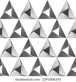 triangle seamless pattern, black and white, monochrome, pyramid shape, geometric zigzag, swirl line, background, wall paper, vector illustration