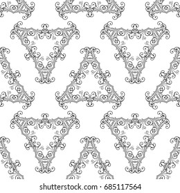 Triangle seamless pattern. Black and white vintage ornaments. Vector illustration