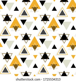 Patrón triangular sin fisuras. Patrón geométrico colorido. Antecedentes abstractos con triángulos. Ilustración vectorial. Textura de repetición de moda. Elegante adorno. Papel de diseño moderno, papel pintado, textil.
