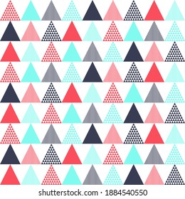 Triangle seamless pattern with colorful theme. Red, blue, dark blue and white color.