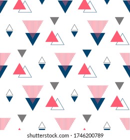 Triangle seamless pattern. Geometric pattern. Abstract background triangles. Vector illustration. Trendy repeating texture. Elegant ornament.